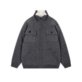 Thick knitted sweater jacket with added velvet