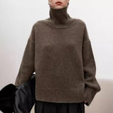 High neck cashmere sweater for women loose and thick with Woolen sweater with a knitted base