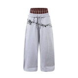 Double Waistband Design Spring Casual Wide Leg Pants with Music Note Graffiti Loose Fit