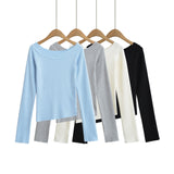 One neck slanted shoulder, off shoulder elastic slim fit top