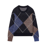 Simple casual diamond pattern knitted sweater
