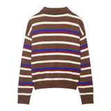 Casual versatile contrasting polo collar knit sweater