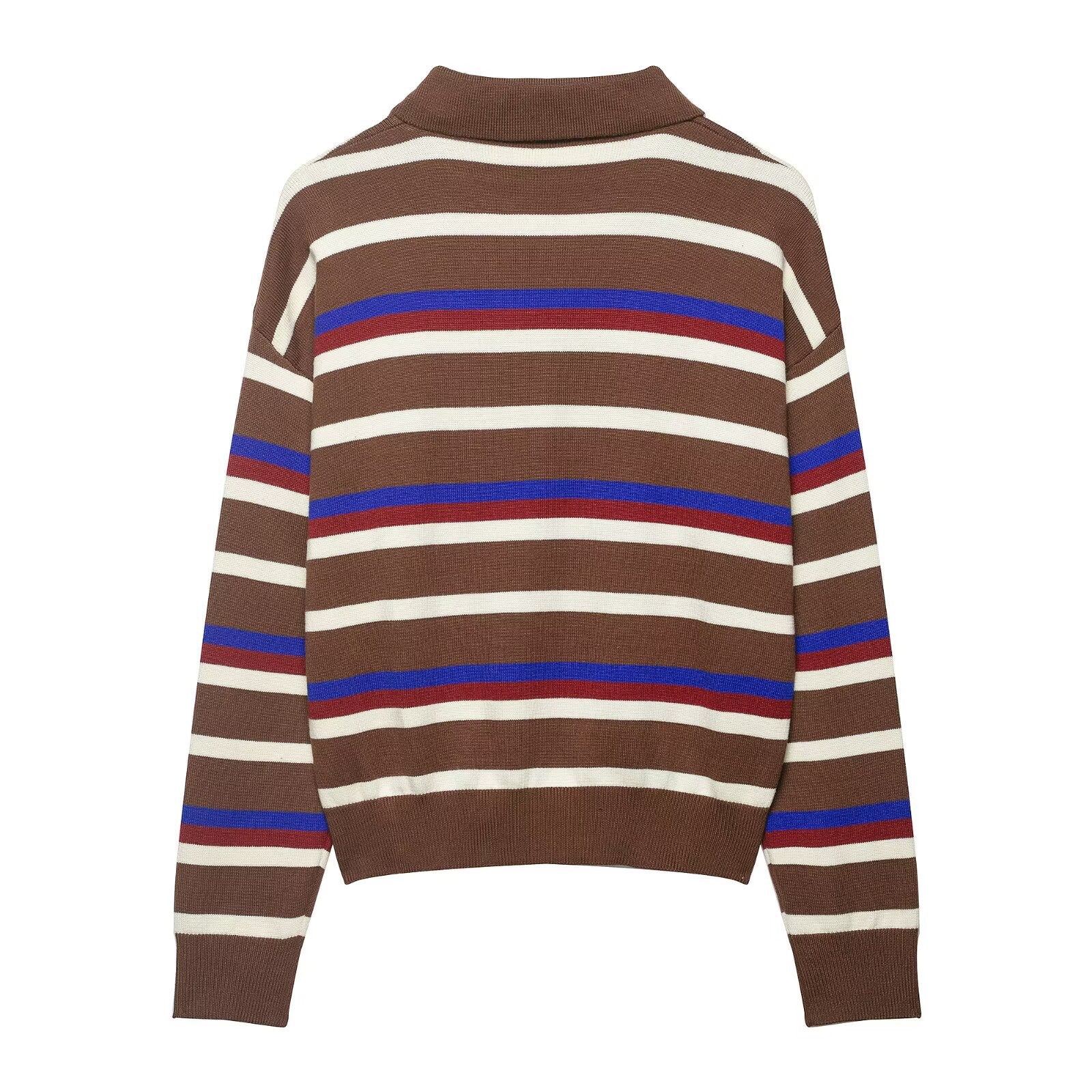 Casual versatile contrasting polo collar knit sweater