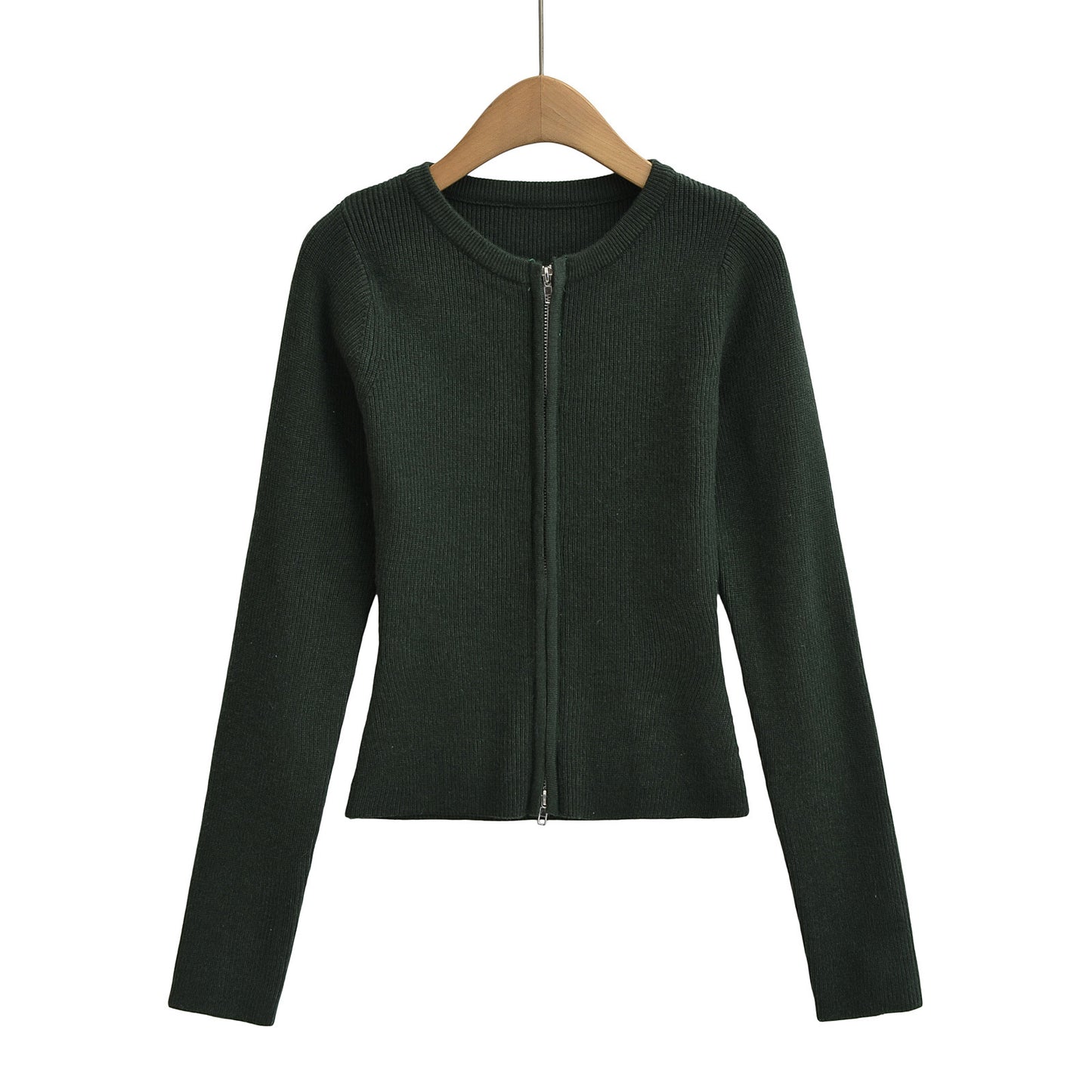 Round neck long sleeved slim fit short cardigan sweater