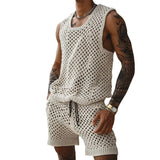 Summer New Casual Vertical Stripe Knitted Suit-Fit Slim Fit Turn-Down Collar Short Sleeve Button-Up Shirt Shorts Men's Summer Wear