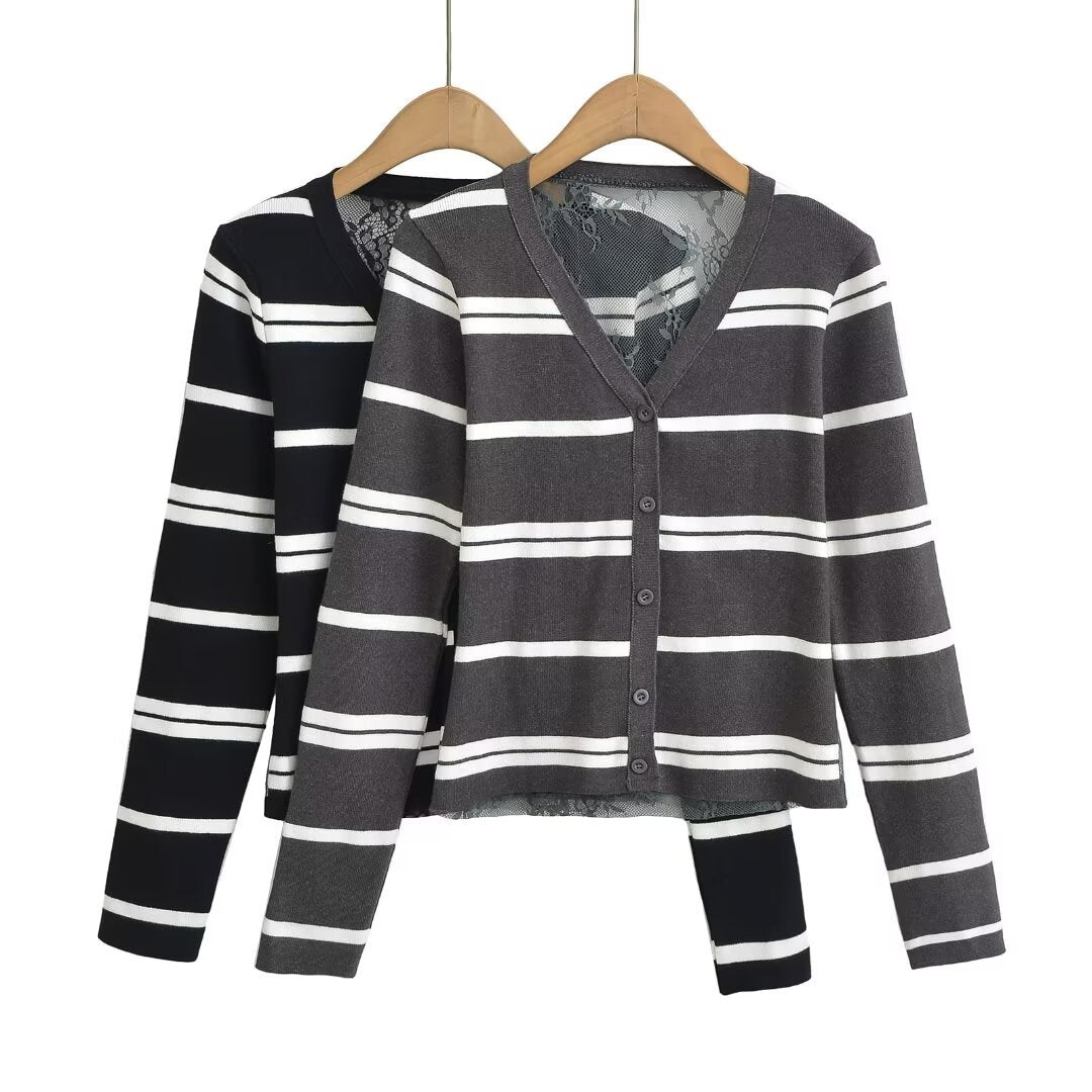 Lace striped cardigan top