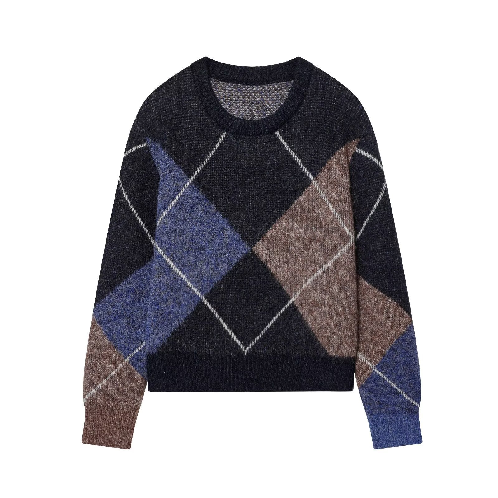Simple casual diamond pattern knitted sweater