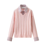 Fake two street knitted sweater tops