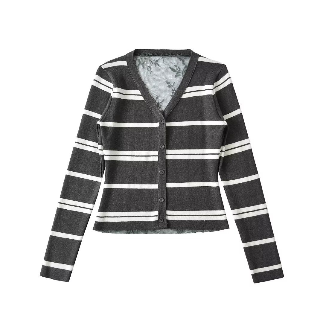 Lace striped cardigan top
