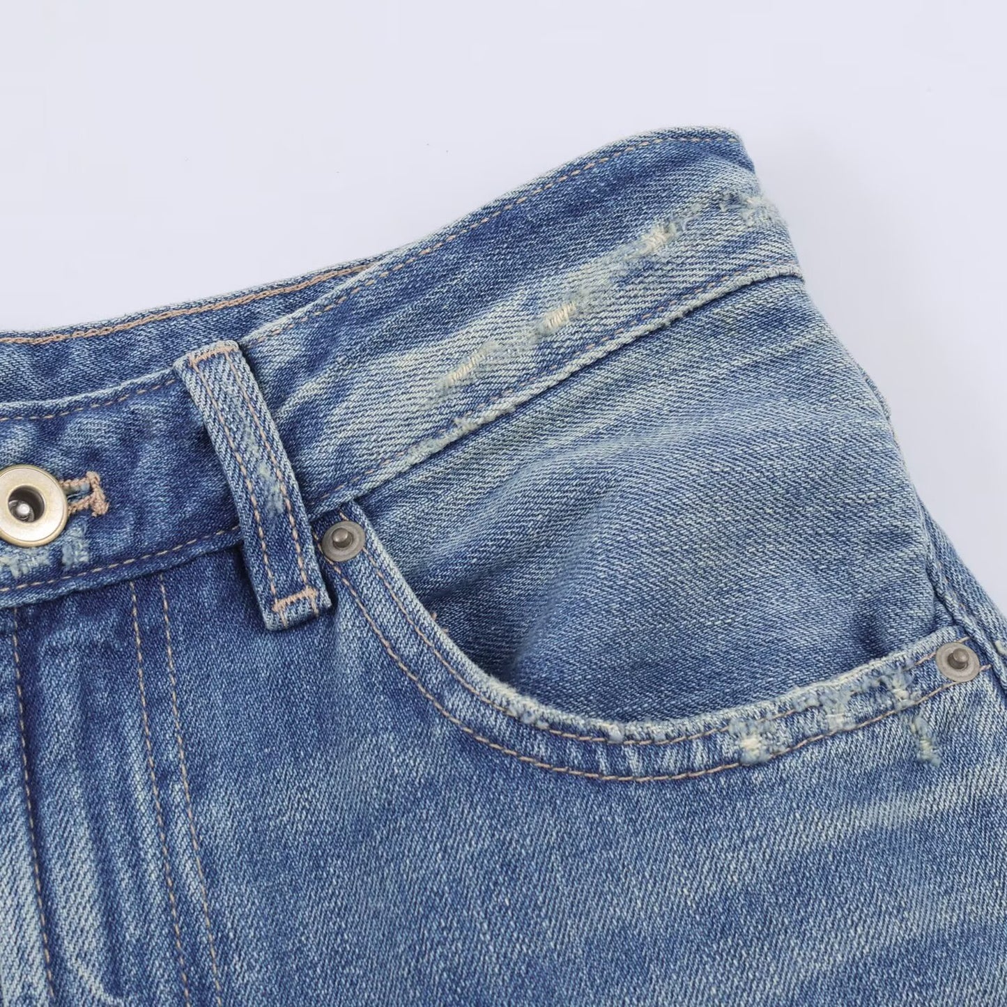 High waisted wide leg leather pocket jeans