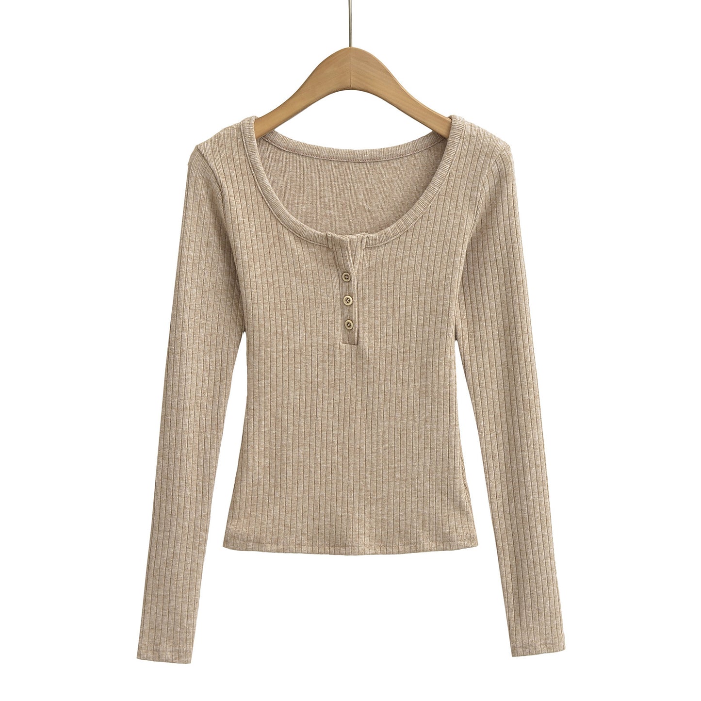 Round neck button long sleeved top