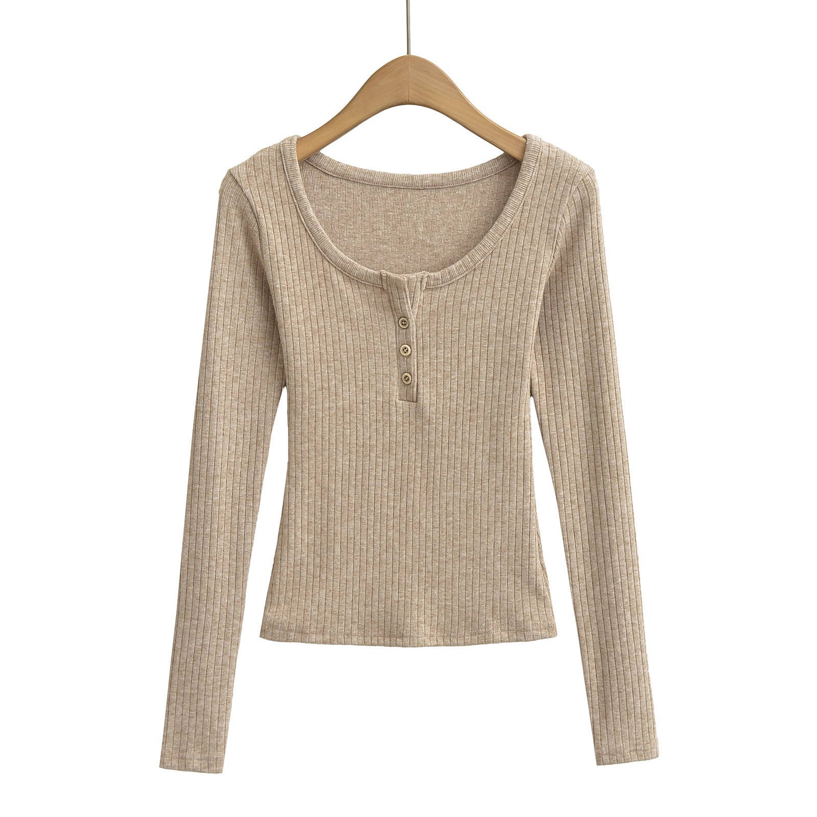 Round neck button long sleeved top