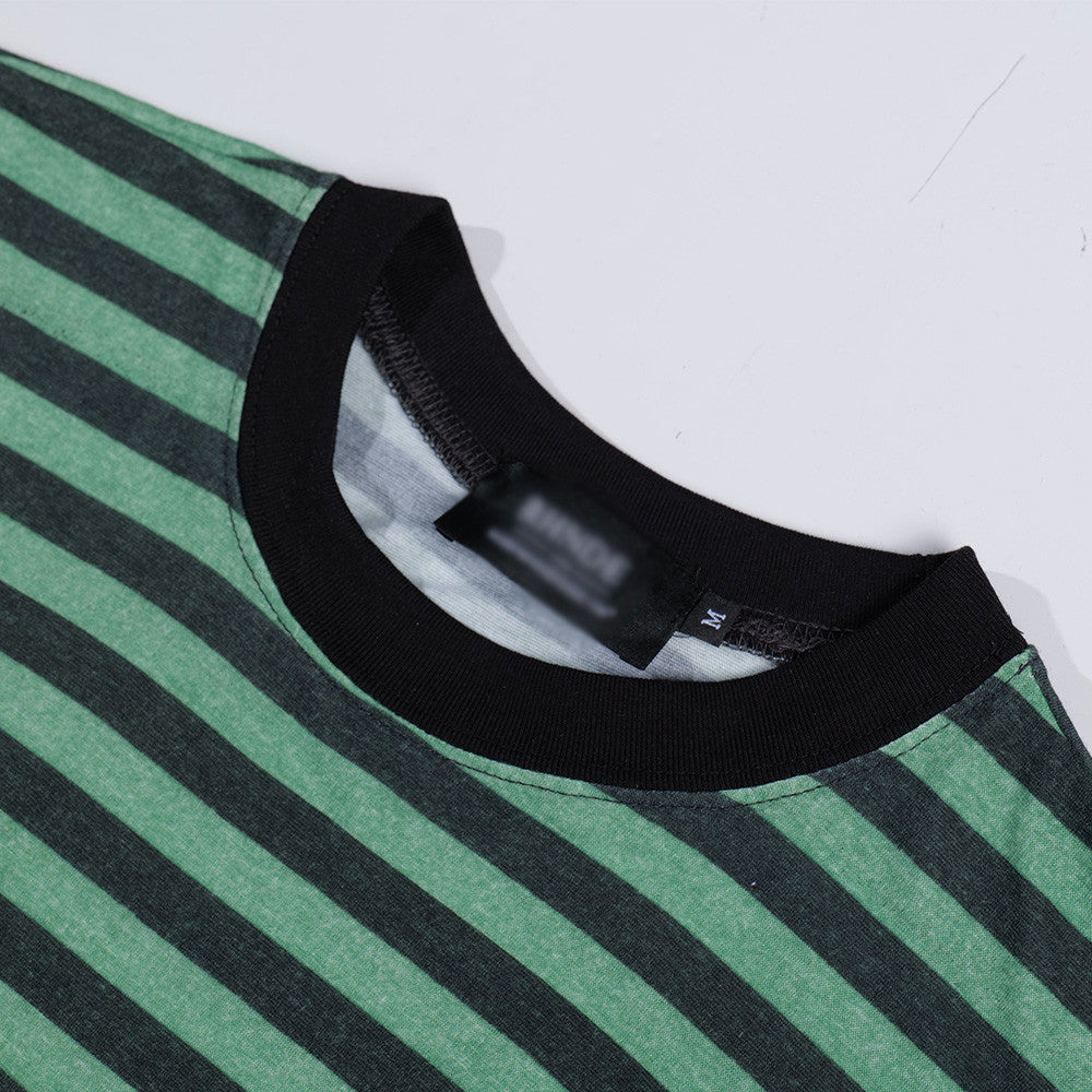 Loose striped round neck long sleeved shirt