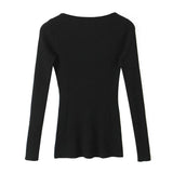 V-neck hollowed out elastic slim fit top
