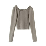 Drawstring strap button waist cinching long sleeved top