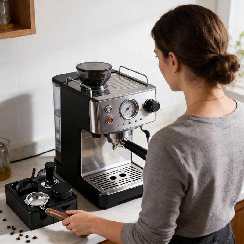 Universal Coffee Tamping Station: 51/53/54/58mm Distributor & Tamper Stand with Multi-Functional Storage Rack
