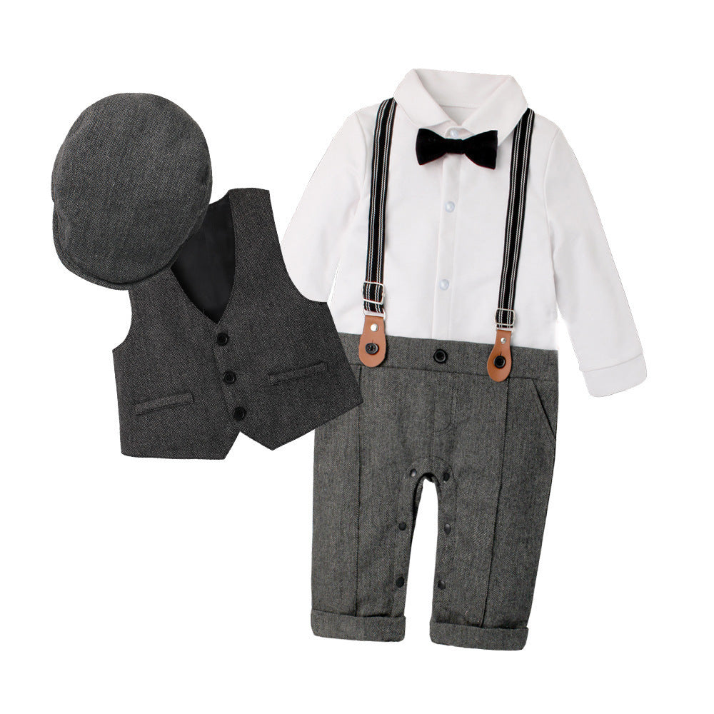 New Spring and Autumn Children's Clothing Baby BoysStyle Vest Romper with Gentleman Hat, 1st Birthday Outfit Newborn Gentleman Suit