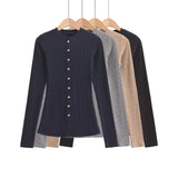 Round neck single breasted slim fit cardigan top