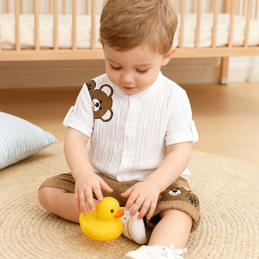 2pcs Boys' Summer New Wave Stripe Pants Set
