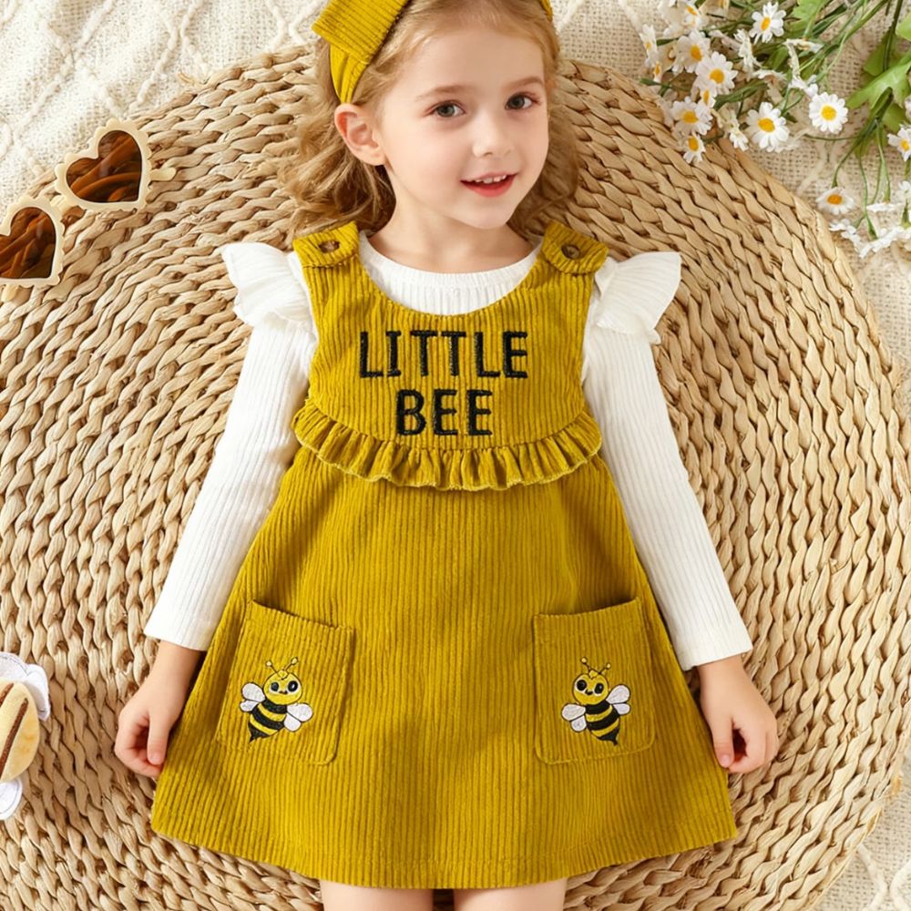 Adorable Long-Sleeve Overall Dress Set for Infants