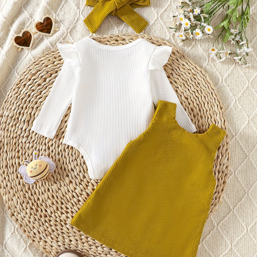 Adorable Long-Sleeve Overall Dress Set for Infants