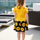 Girls' Sunflower Print Short-Sleeved Top + Skirt