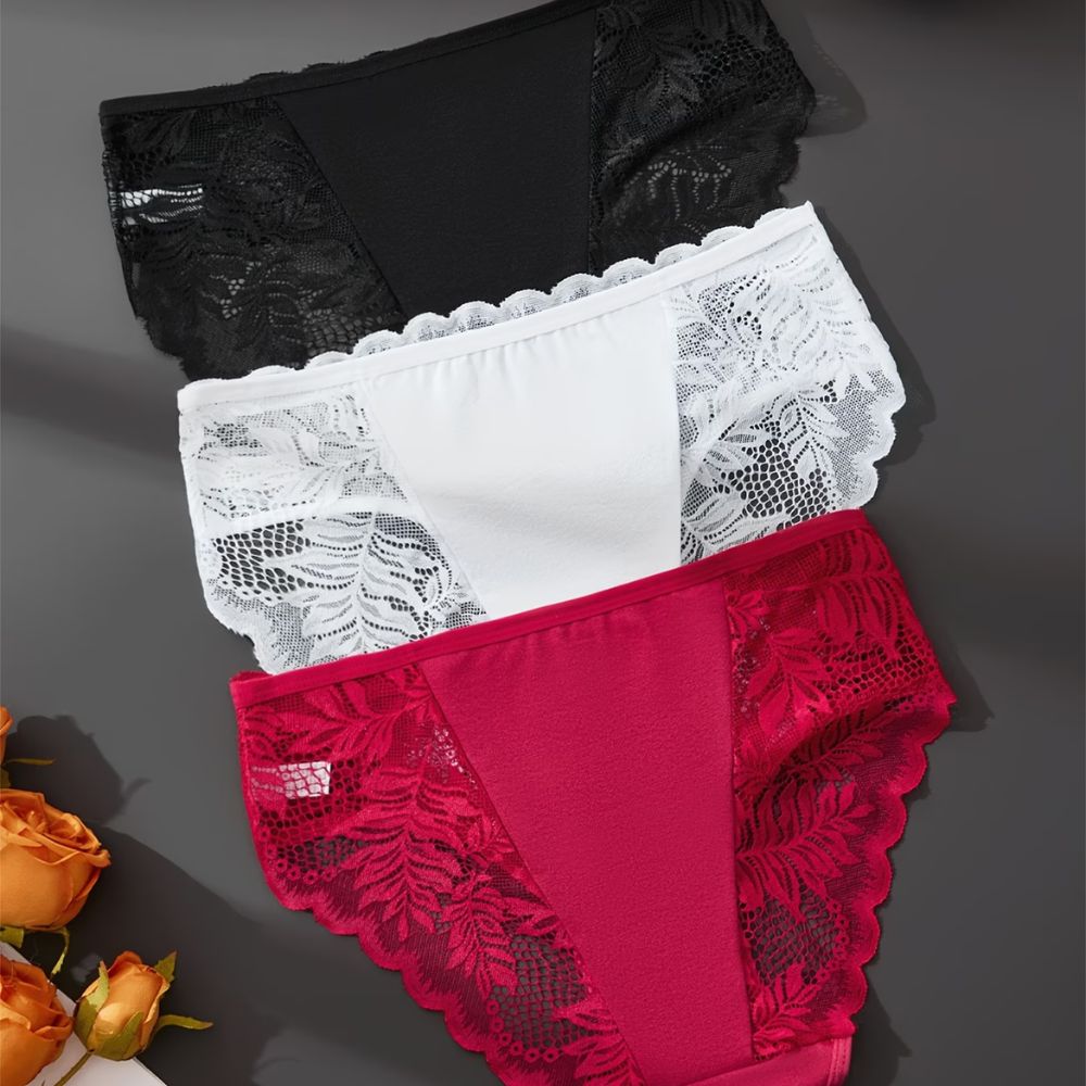 3pcs Women'S Fashion Romantic Floral Lace Underwear