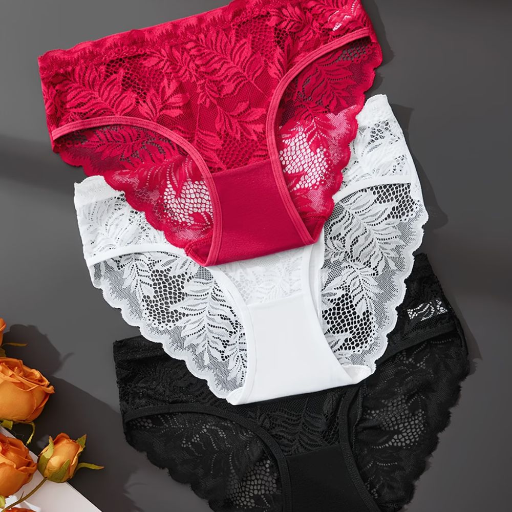 3pcs Women'S Fashion Romantic Floral Lace Underwear