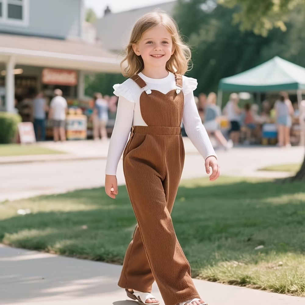 2pcs Girls' Overalls Set, Fashionable Casual Cute Outfit