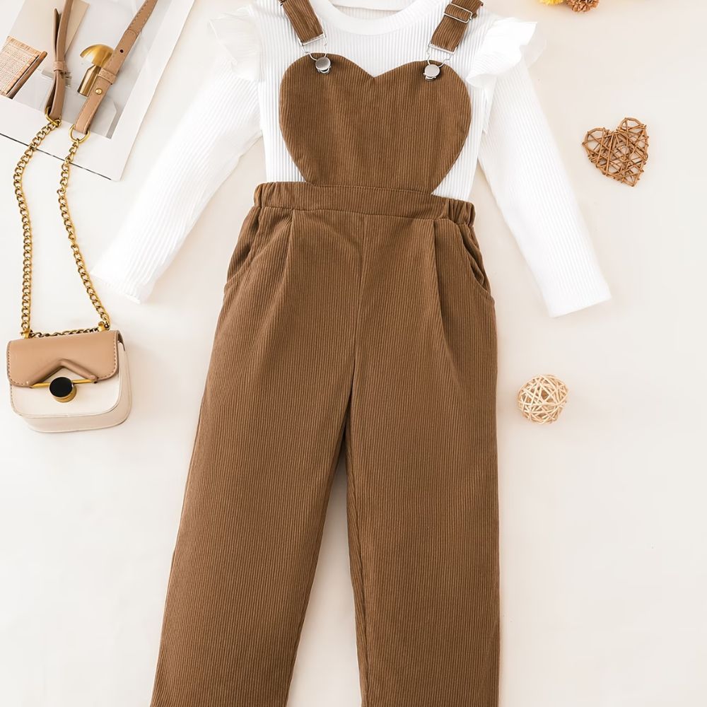 2pcs Girls' Overalls Set, Fashionable Casual Cute Outfit