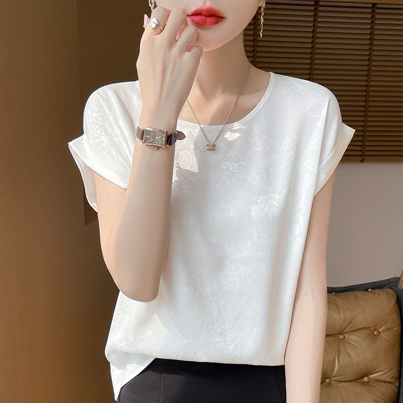 Crew-neck Cropped Elegant Dark-print Plus-size Short-sleeve T-shirt