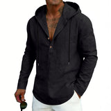 Men's Casual Linen Hoodie Long-Sleeve Top