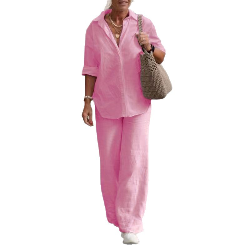 Women's Casual Solid-Colored Pants Wide-Leg Set