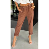 New Womens Solid-color Pocketed Slim-fit Versatile Casual Pants