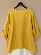 Asymmetrical Hem Long Mixed Linen Sleeve Shirt, Spring/Summer Style
