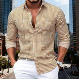 Men's Fashion Blue And White Striped Long-Sleeve Shirt