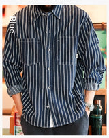 Men's Retro Casual Denim Striped Shirt