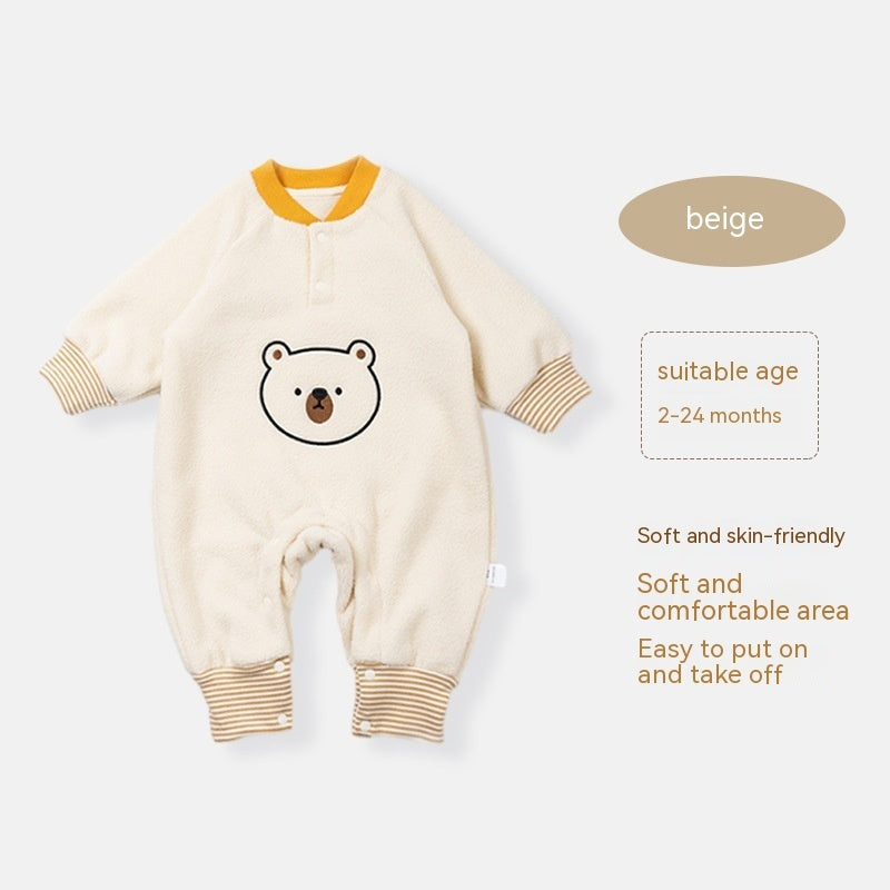 Baby Fleece-lined Cartoon Bear Thickened Jumpsuit
