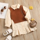 Lapel Long-sleeved Ruffled Princess Dress Knitted Vest And Two-piece Vest