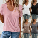 Women's Elegant Solid-Color V-Neck Short-Sleeve T-Shirt