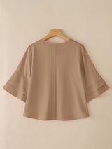 Solid Color Round Neck Blouse