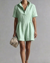 Womens Casual Long-Sleeve Lapel-Neck Split Jumpsuit
