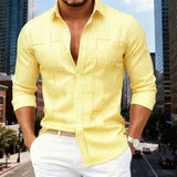 Men's Fashion Blue And White Striped Long-Sleeve Shirt