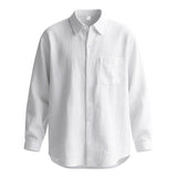 Springautumn Solid Color Cotton Linen Lapel Long Sleeve Shirt