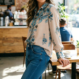 Amazon Cross-Border European Women's Shirt Printed Casual Long Sleeve