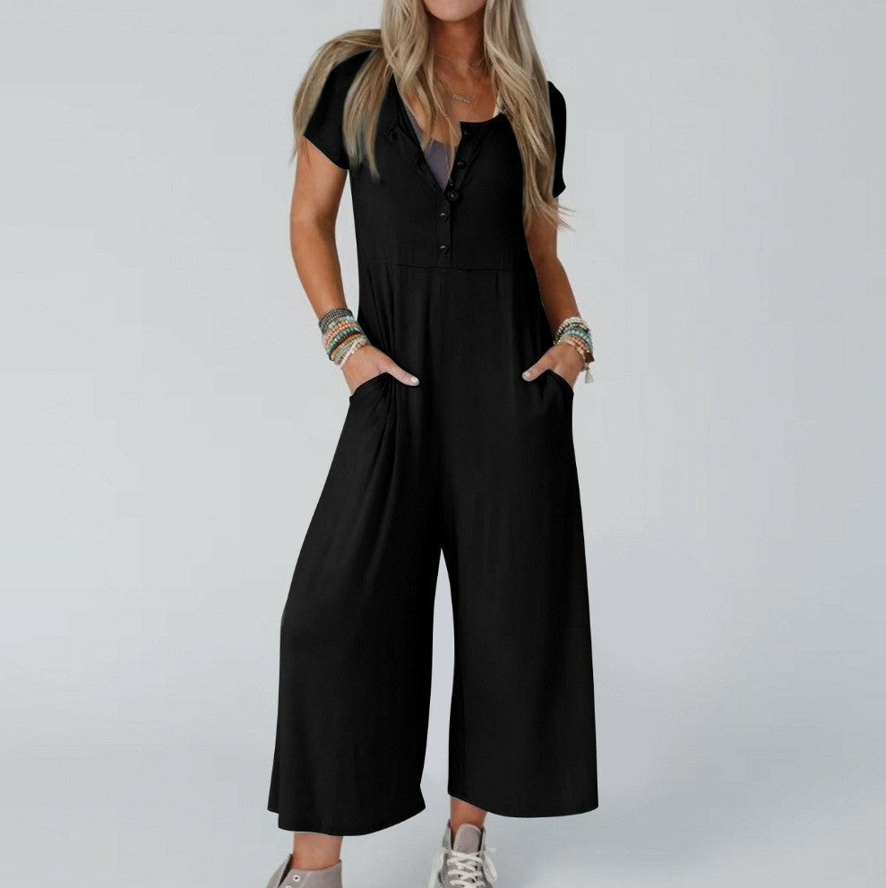 Women's Fashionable Slim-fit Casual Short-sleeve Jumpsuit