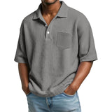 Men's Waffle-Weave Solid Color Short-Sleeve Lapel Polo Shirt