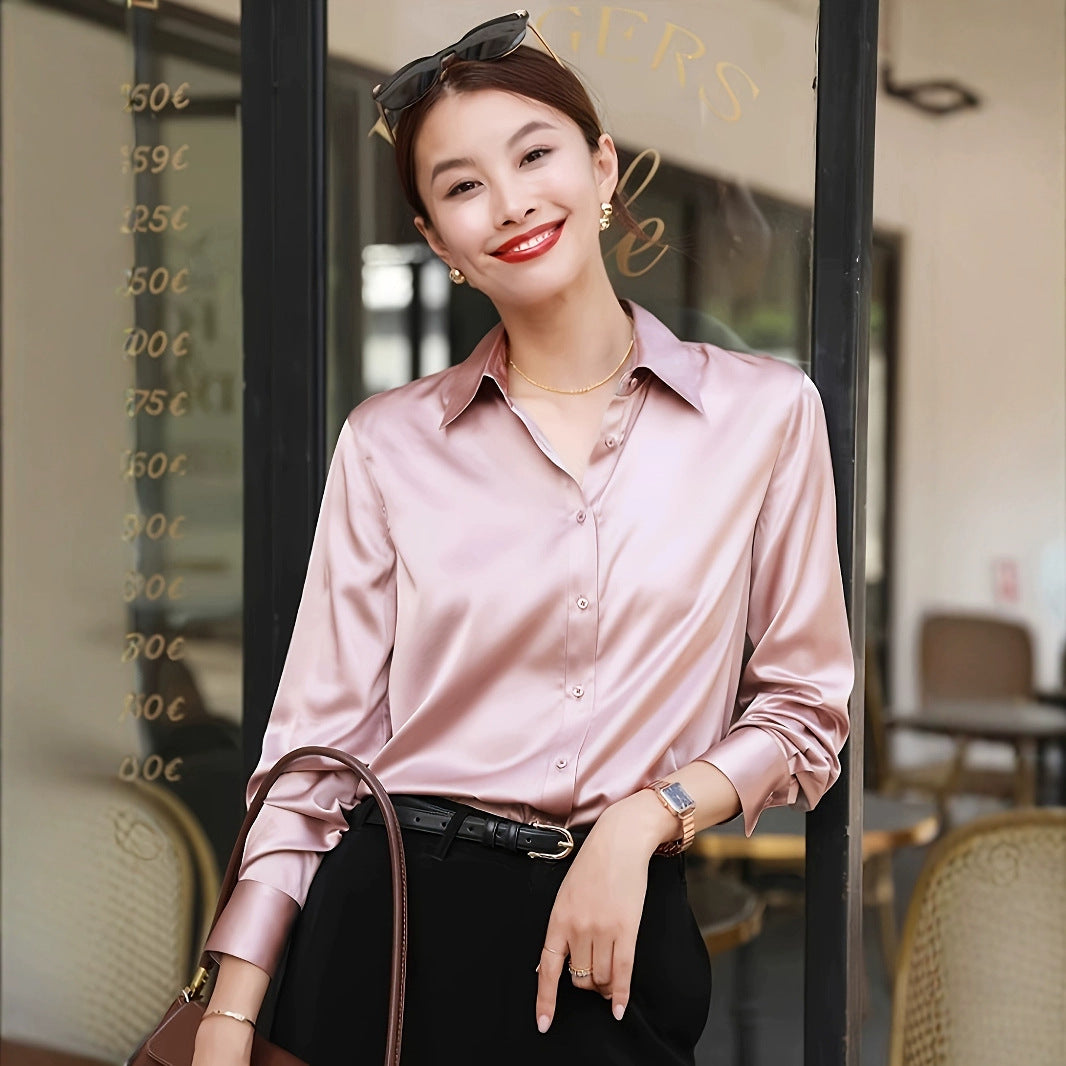 Elegant Satin Long-Sleeve Shirt For Women