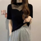 Women's Crew-Neck Short Organza French Top