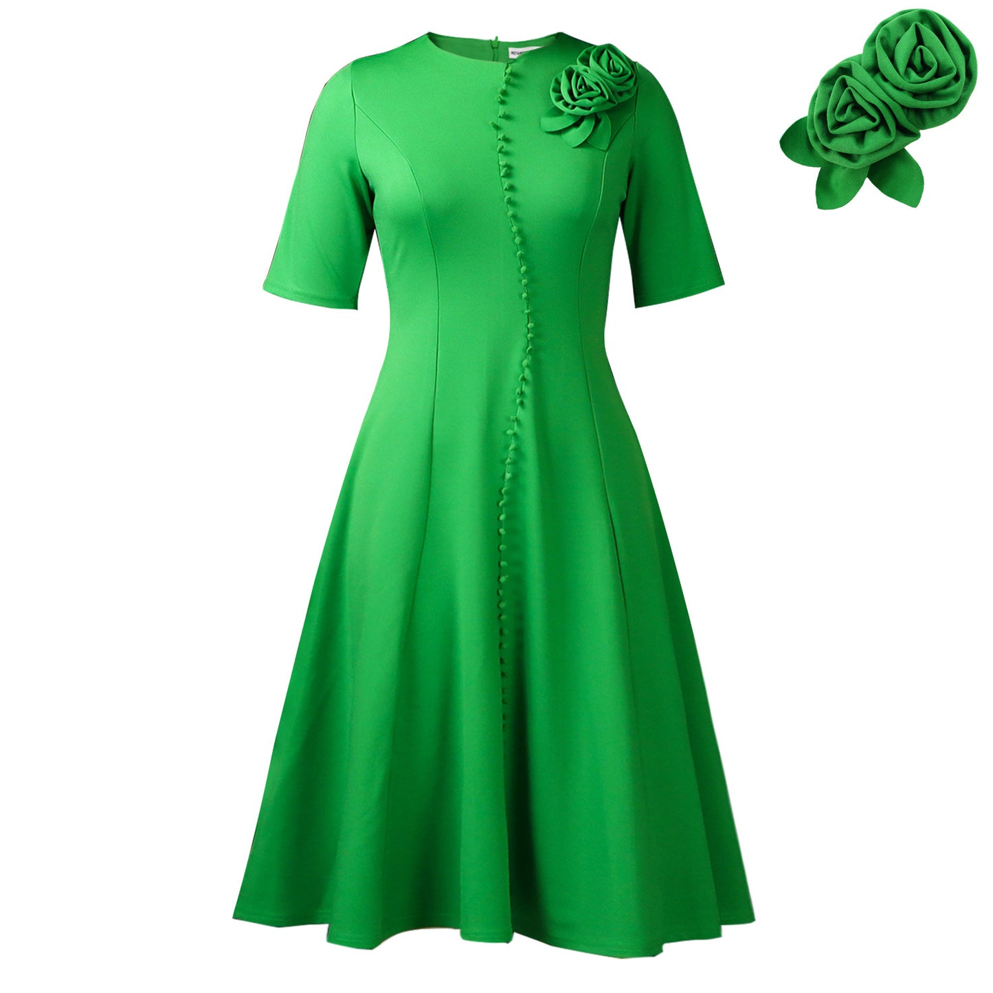 Women's Solid-Color Crew-Neck Elegant Dress